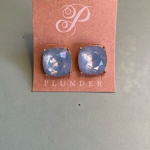 Plunder Light Blue Crystal Post Earrings 3/4” Square New Never Worn